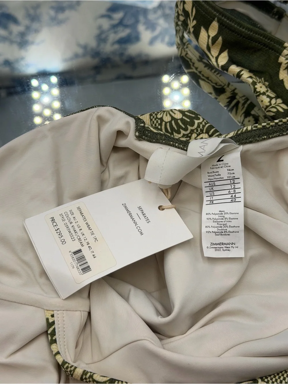 🆕 ZIMMERMANN 🧿 NWT Separates Floral Wrap Tie 1PC - Khaki/Cream - Sz 2 US8